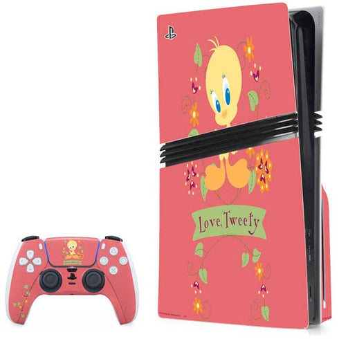 Looney Tunes Tweety Embroidered PS5 Pro Disk Bundle  Skin
